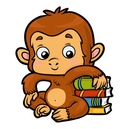 Cartoon illustration for children, cute monkey and books