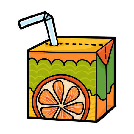 Cartoon vector illustration for children, Juice box with strawのイラスト素材