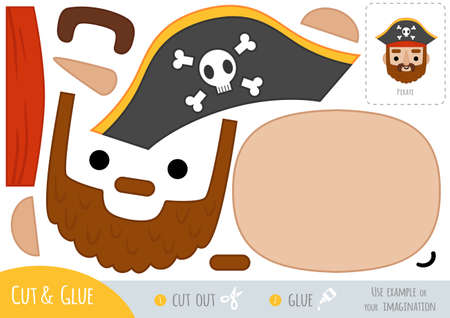 Education paper game for children, cartoon character pirate. Use scissors and glue to create the image.のイラスト素材