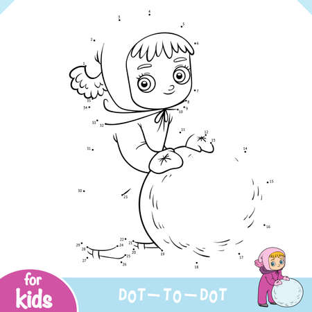 Numbers game, education dot to dot game for children, Girl and a ball of snowのイラスト素材