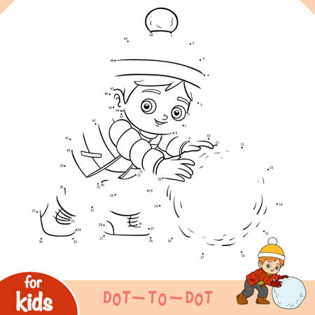 Numbers game, education dot to dot game for children, Boy and a ball of snowのイラスト素材