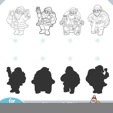 Find the correct shadow, education game for children, set of Santa Clausのイラスト素材