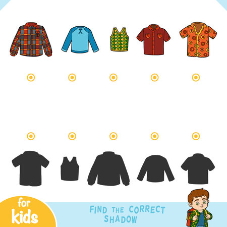 Find the correct shadow, education game for children. Set of mens clothesのイラスト素材
