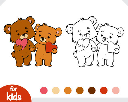 Coloring book for children, Loving couple of bears and heart-shaped valentine cardのイラスト素材