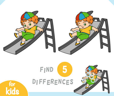 Find differences educational game for children, Boy riding a slide on the playgroundのイラスト素材