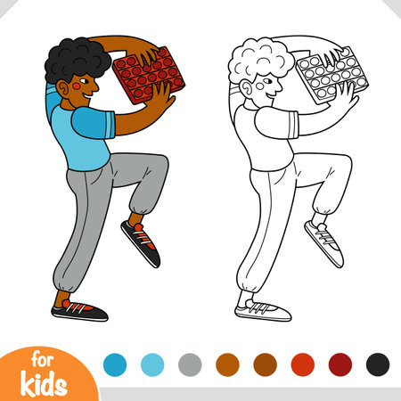 Coloring book for children, African man and antistress toyのイラスト素材
