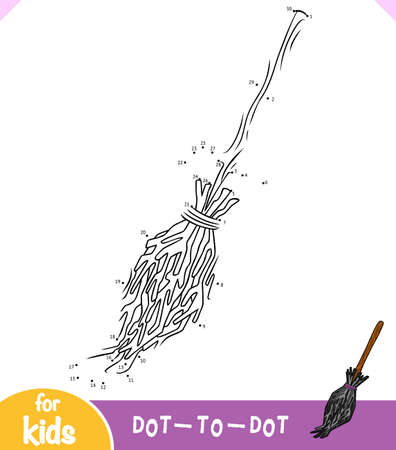 Numbers game, education dot to dot game for children, Witch broomのイラスト素材