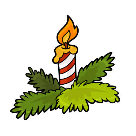Cartoon vector illustration for children. Isolated Candle and Christmas tree branchesのイラスト素材