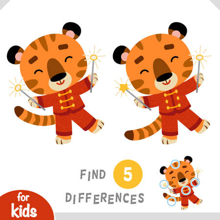Find differences, educational game for children, Tiger and sparklersのイラスト素材
