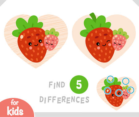 Find differences educational game for children, Cartoon characters two strawberriesのイラスト素材
