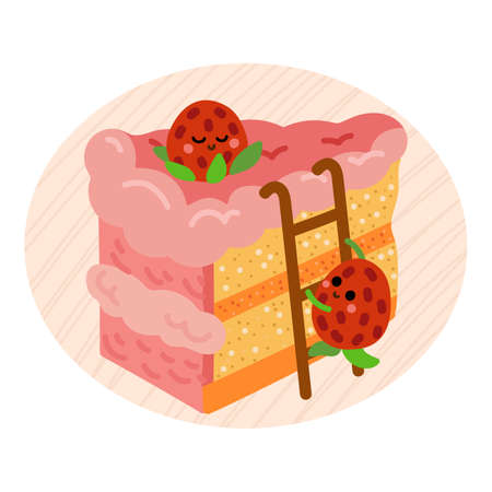 Vector illustration for children, Cartoon illustration cake and two strawberriesのイラスト素材