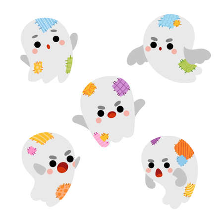 Cartoon vector illustration for children, Set of Ghost charactersのイラスト素材