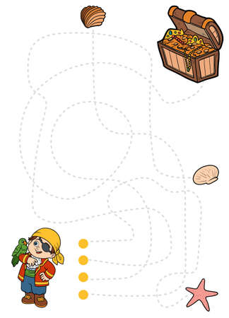 Maze game, educational game for children. Pirate and Treasure Chestのイラスト素材