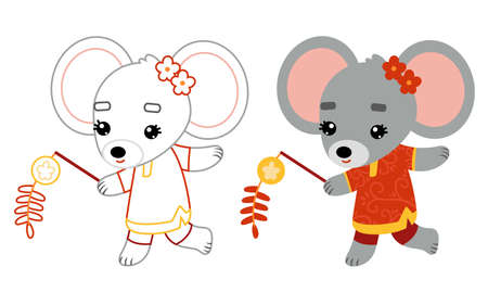 Coloring book for children, Rat and chinese new year decorationのイラスト素材