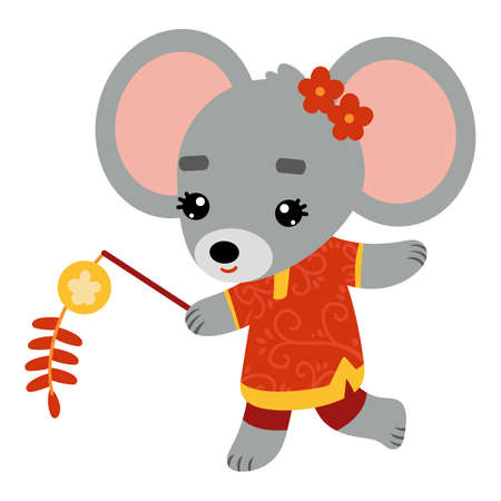 Cartoon illustration for children, Rat and chinese new year decorationのイラスト素材