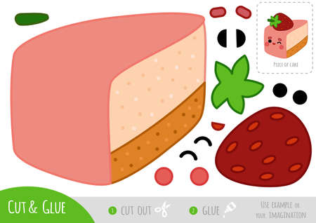 Education paper game for children, Piece of cake with a cute face. Use scissors and glue to create the image.のイラスト素材