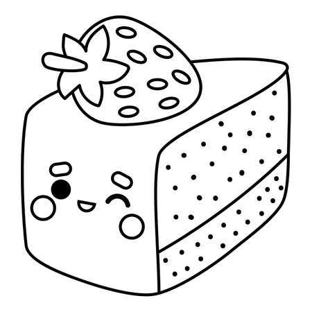 Coloring book for children, Piece of cake with a cute faceのイラスト素材