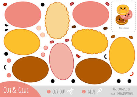 Education paper game for children, Set of macaroons with a cute faces. Use scissors and glue to create the image.のイラスト素材