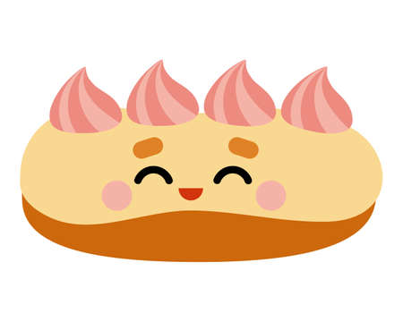 Cartoon vector illustration, cute sweet character, Eclair pastry with a cute face