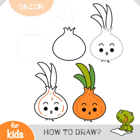 How to draw Onion for children. Step by step drawing tutorial. A simple guide to learning to drawのイラスト素材