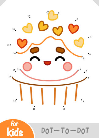 Numbers game, education dot to dot game for children, Cupcake with a cute faceのイラスト素材