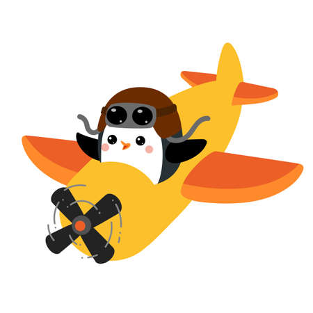 Cartoon vector illustration for children, Cute penguin pilot is flying on an airplaneのイラスト素材