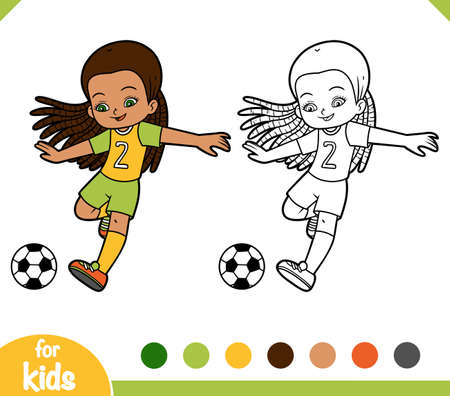 Coloring book for children, Football player girl with a ballのイラスト素材