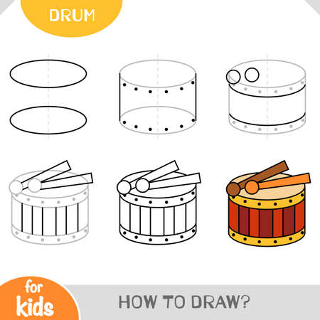 How to draw Drum for children. Step by step drawing tutorial. A simple guide to learning to drawのイラスト素材
