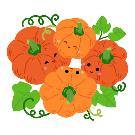 Cartoon vector illustration for children, Set of cute pumpkinsのイラスト素材
