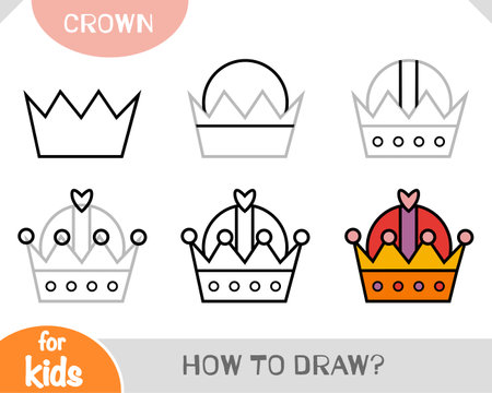 How to draw Crown for children. Step by step drawing tutorial. A simple guide to learning to drawのイラスト素材