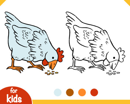 Coloring book for children, Cute cartoon chickenのイラスト素材