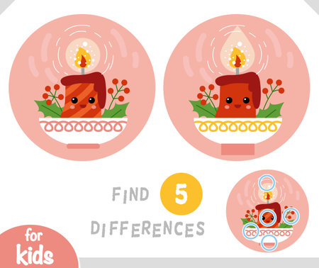 Find differences educational game for children, Cute Christmas candleのイラスト素材