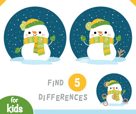Find differences educational game for children, Cute snowmanのイラスト素材