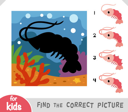 Find the correct shadow, education game for children, Cute cartoon shrimp with undersea backgroundのイラスト素材
