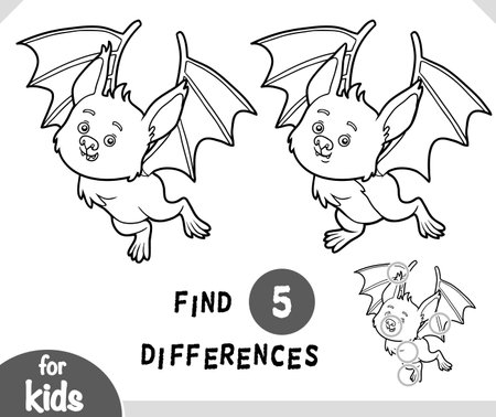 Cute cartoon bat animal, find differences educational game for childrenのイラスト素材