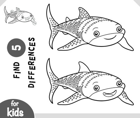 Cute cartoon Whale shark, find differences educational game for childrenのイラスト素材