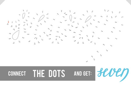 Lettering Word Seven by dot to dot for children and adults. Numbers game for postcards, congratulations and activity booksのイラスト素材