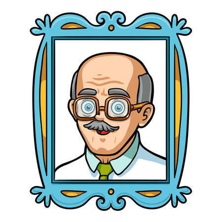 Portrait of a grandfather in a photo frame, cute cartoon old man characterのイラスト素材
