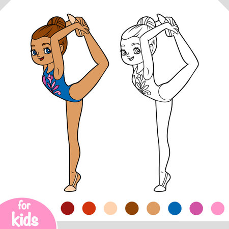 Coloring book for children, cartoon gymnast girlのイラスト素材