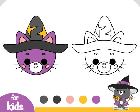 Coloring book for children, Cute cat with wizard hatのイラスト素材