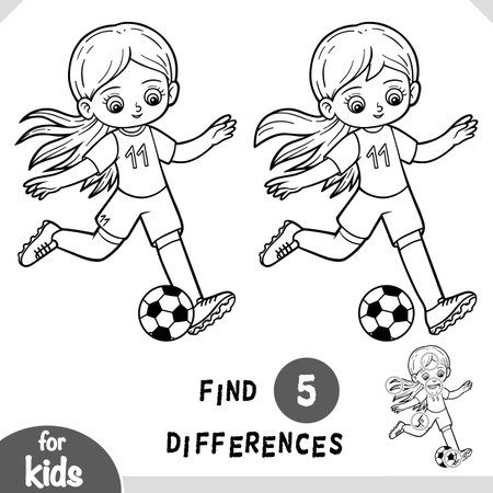 Find differences, educational game for children, Football player girl with a ballのイラスト素材