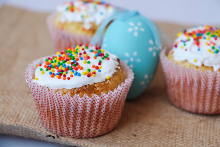 Easter cake with holiday decoration, eggs