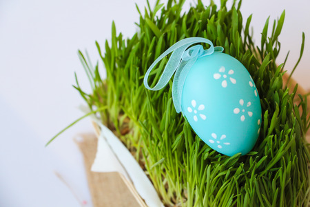 Easter holiday decoration with egg and grass