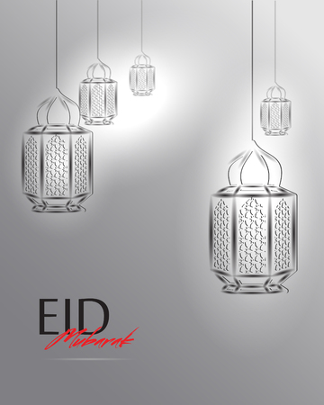 Eid Mubarak greeting card template with arabic lampsのイラスト素材