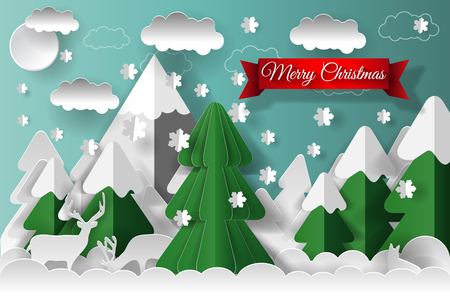 Creative happy new year 2018 and Merry Christmas design. Vector illustration. Paper artのイラスト素材