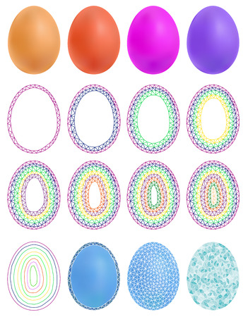 Colourful geometric mosaic design set with eggs. Vector illustration.のイラスト素材