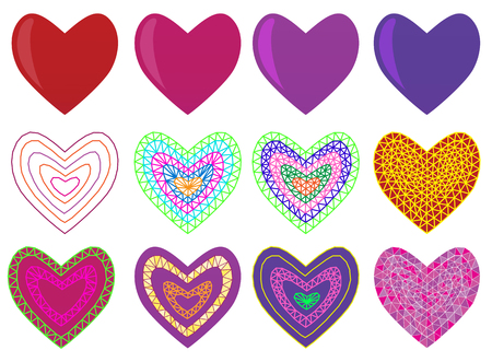 Mosaic geometric design set with valentine's hearts. Vector illustration.のイラスト素材
