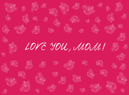 Happy mother's day card with handdrawn and handlettering elements on pink background. white flowers. vector illustration.のイラスト素材