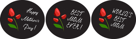 Happy mother's day cards set with flowers and handlettering elements  on chalkboard background. tulip. vector illustration.のイラスト素材