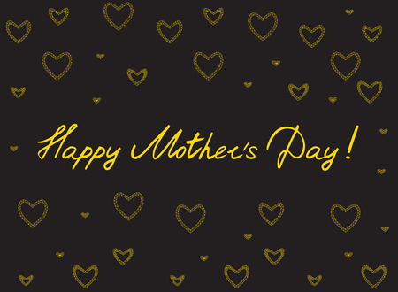Happy mother's day card with handlettering and mosaic hearts. gold on black background. vector illustration.のイラスト素材